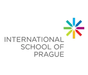 International School of Prague logo with multi colored starburst