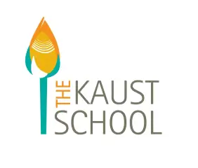 The KAUST School logo in vertical flame colors green and orange