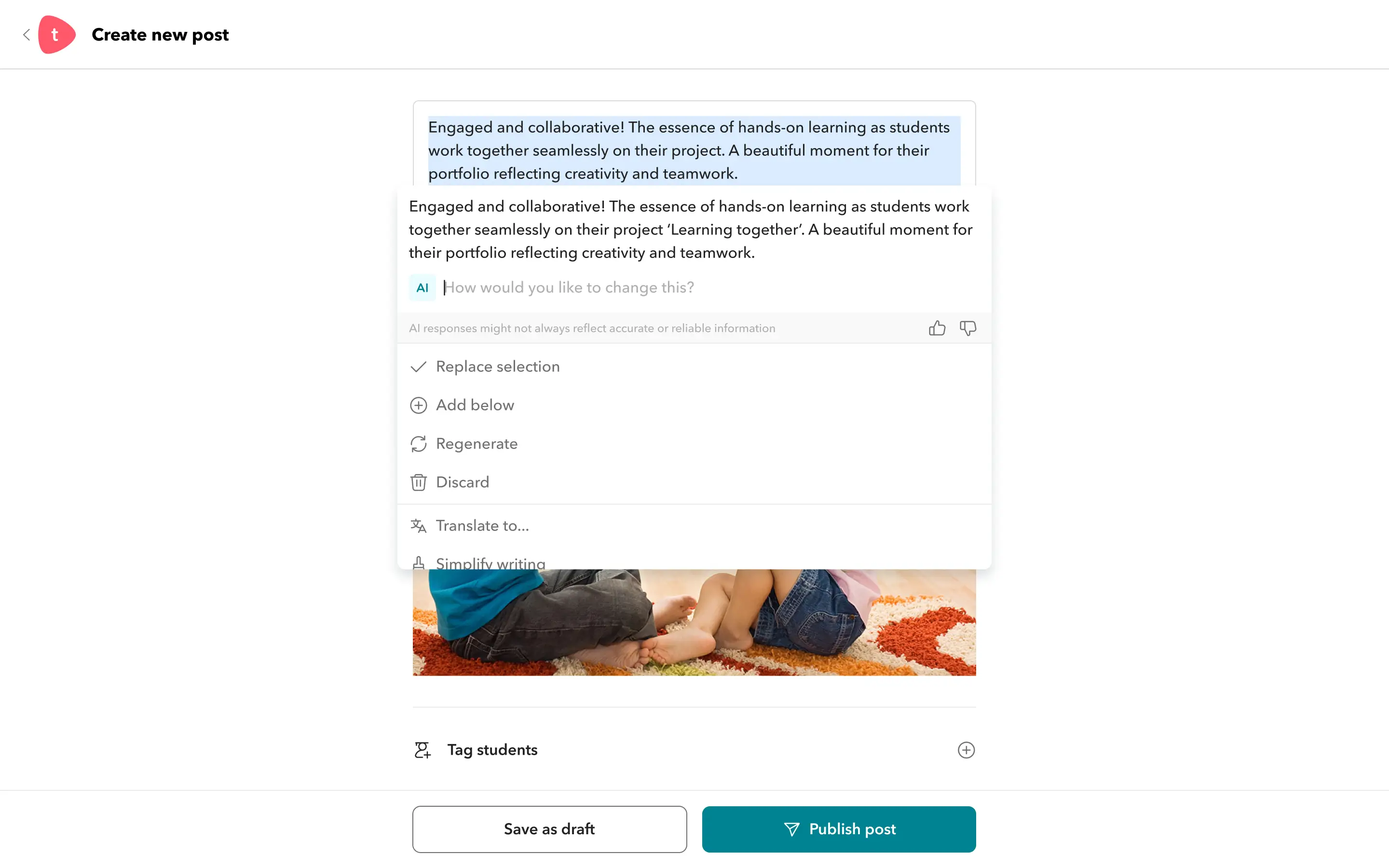 Craft portfolio captions image