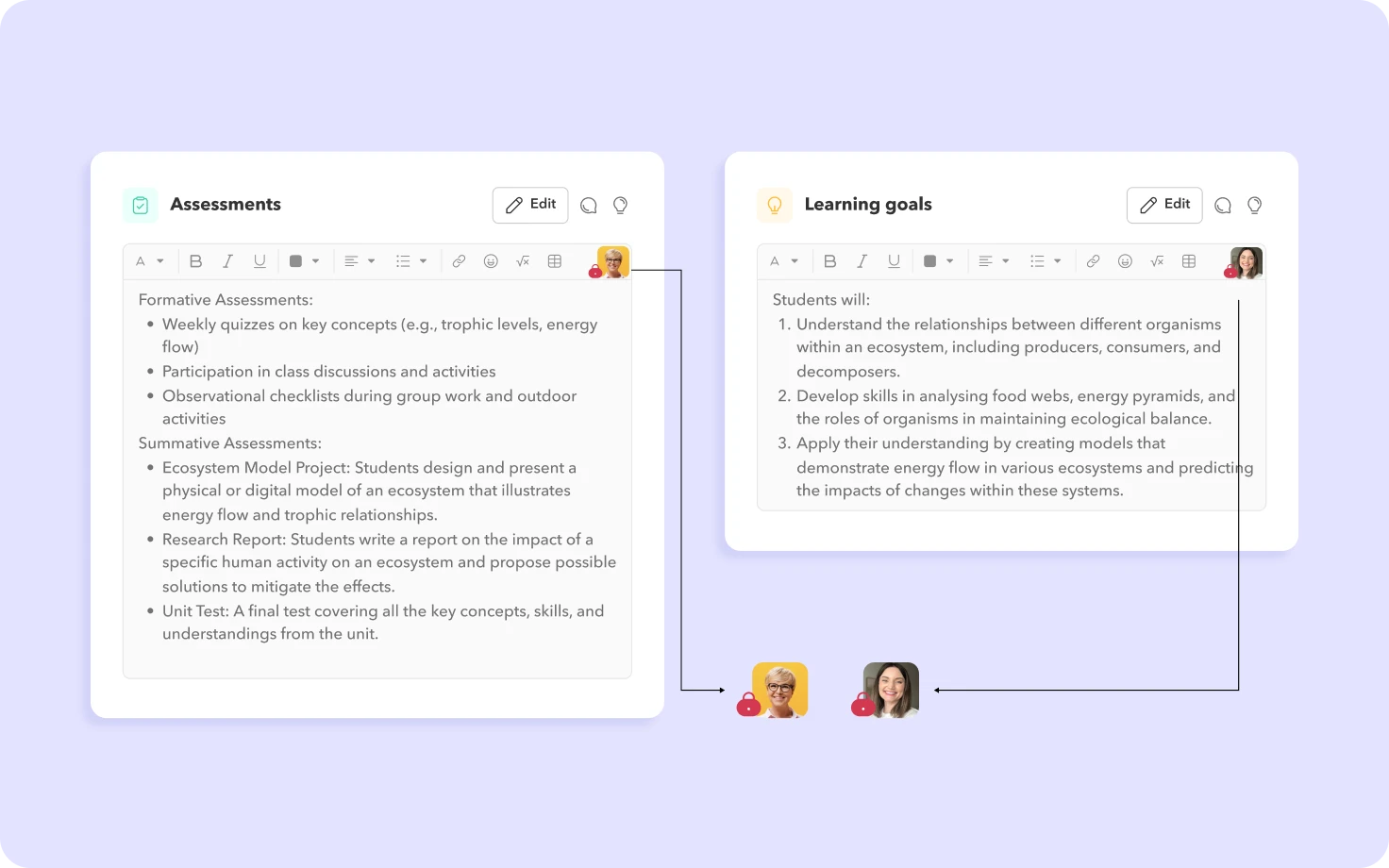 Screenshot showing 200+ built-in standards for curriculum planning