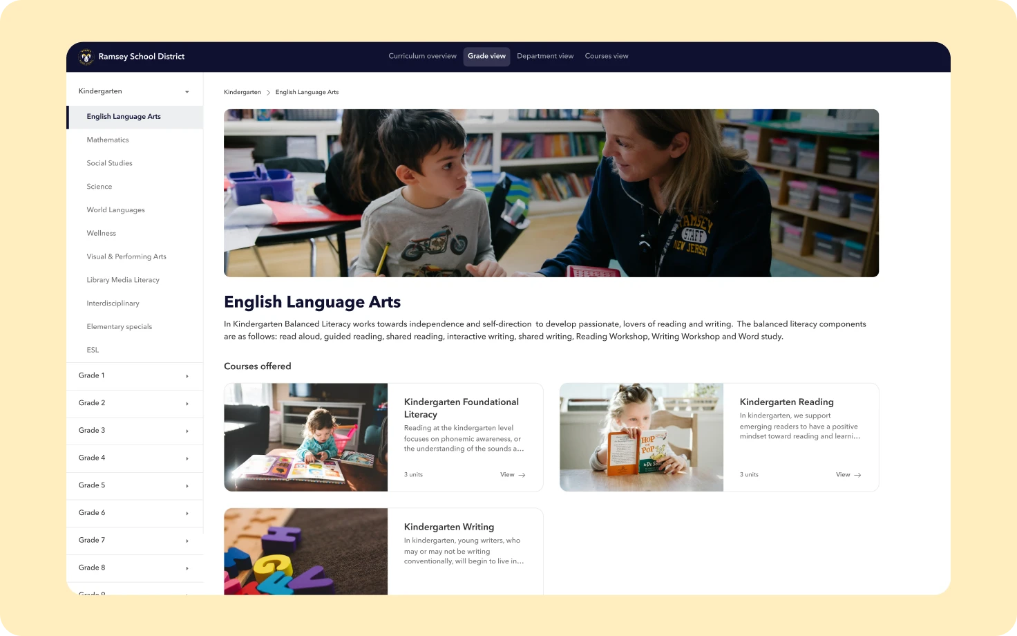 Screenshot showing curriculum published to a public website