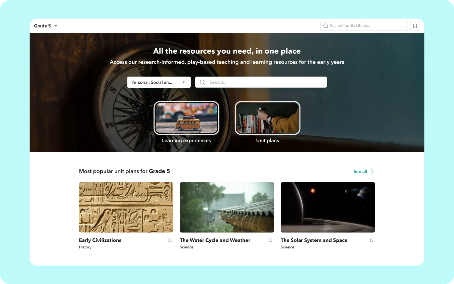 Screenshot showing expert-created unit and lesson plans