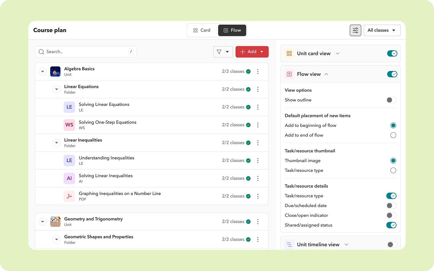 Screenshot showing curriculum coverage tracking and yearly plans