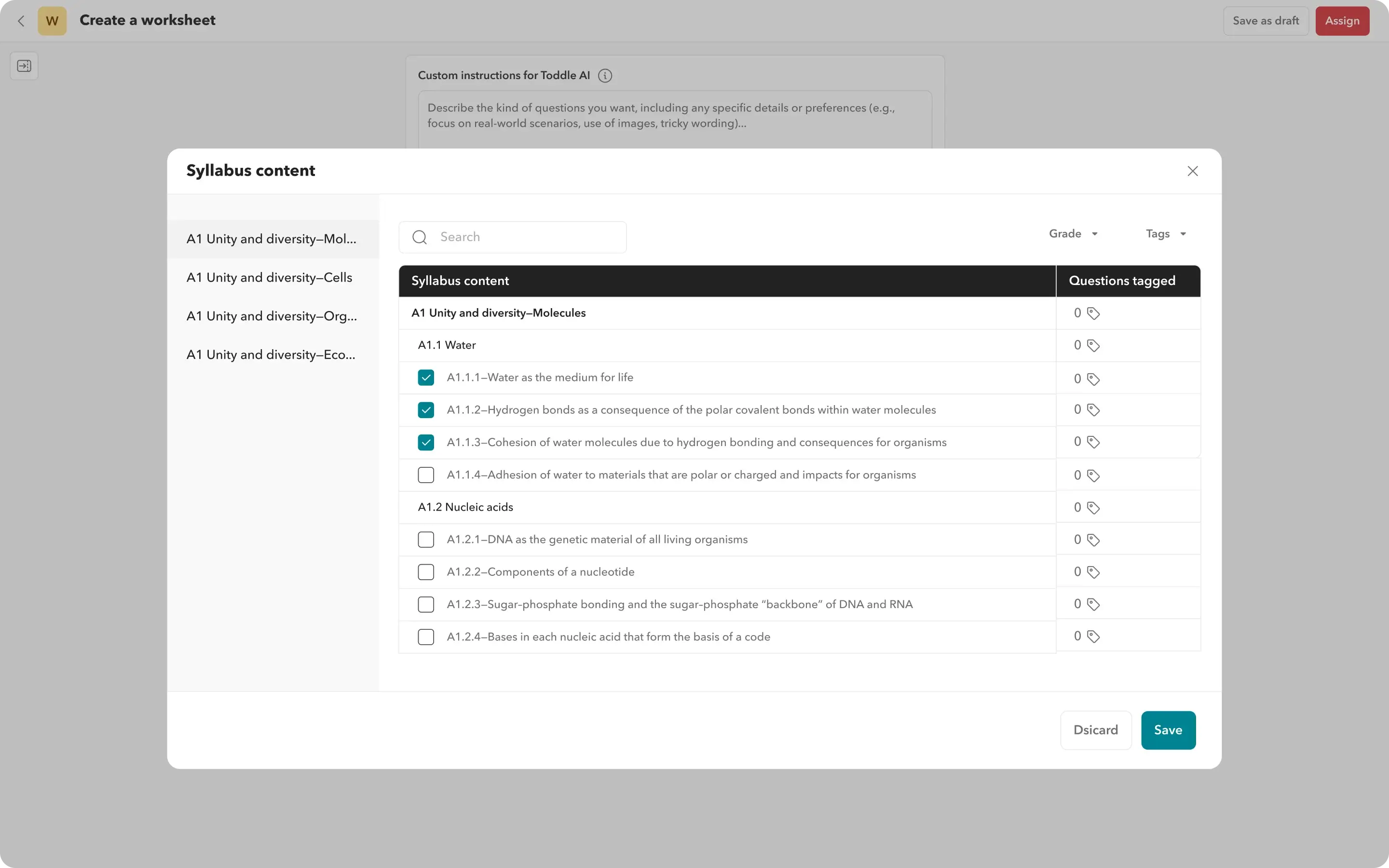 Target specific standards or objectives