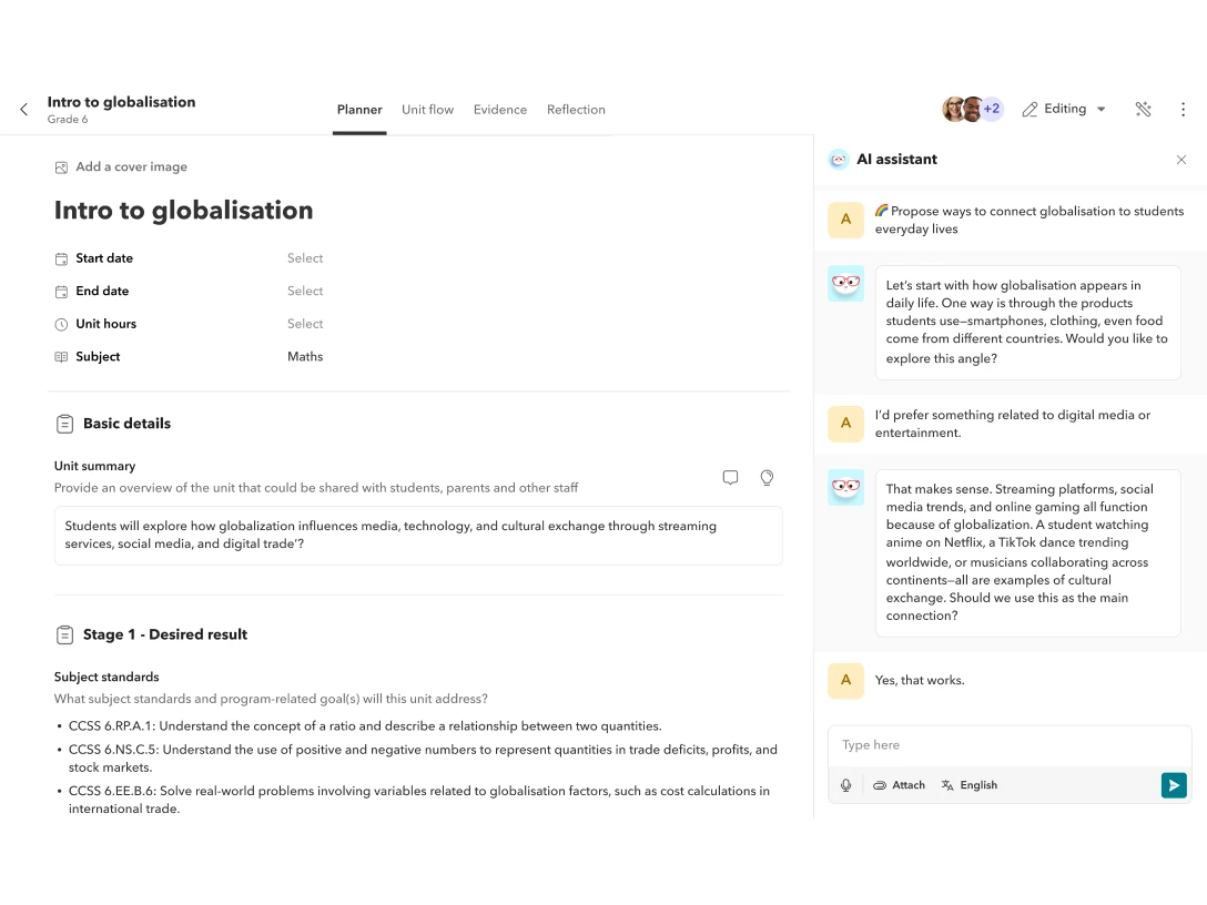 Teacher and students using Toddle for IB MYP curriculum planning