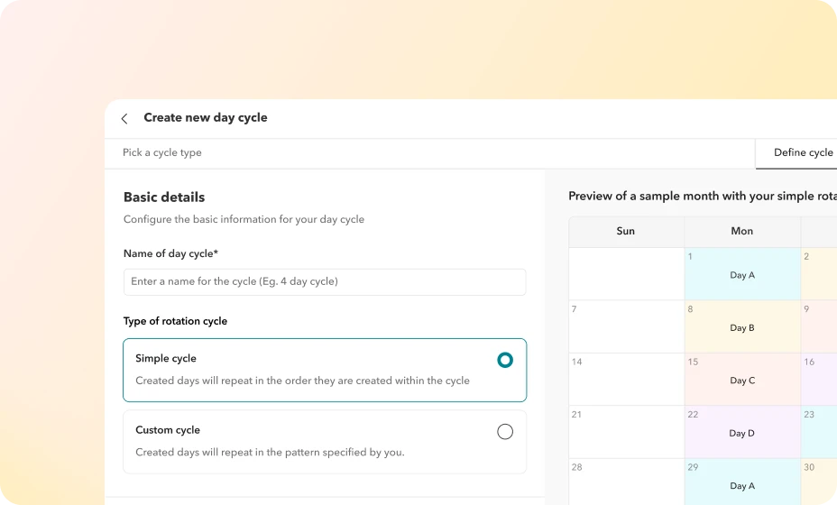 Fits any timetable cycle Toddle timetable view showing a custom cycle day schedule