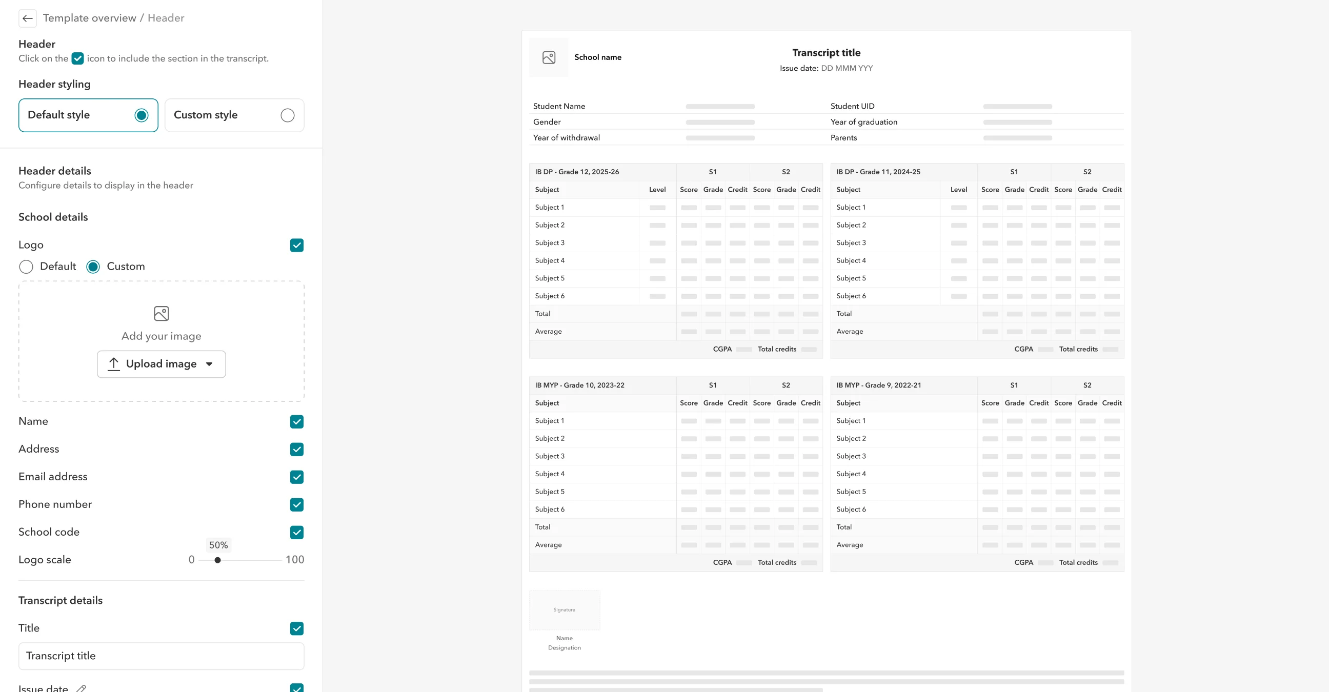 Customizable transcripts