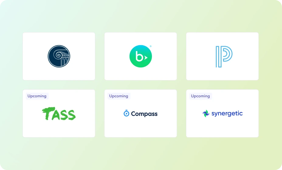 Two-way SIS sync, no double entry Logos of supported SIS platforms including Blackbaud, PowerSchool, TASS, Compass, and Synergetic