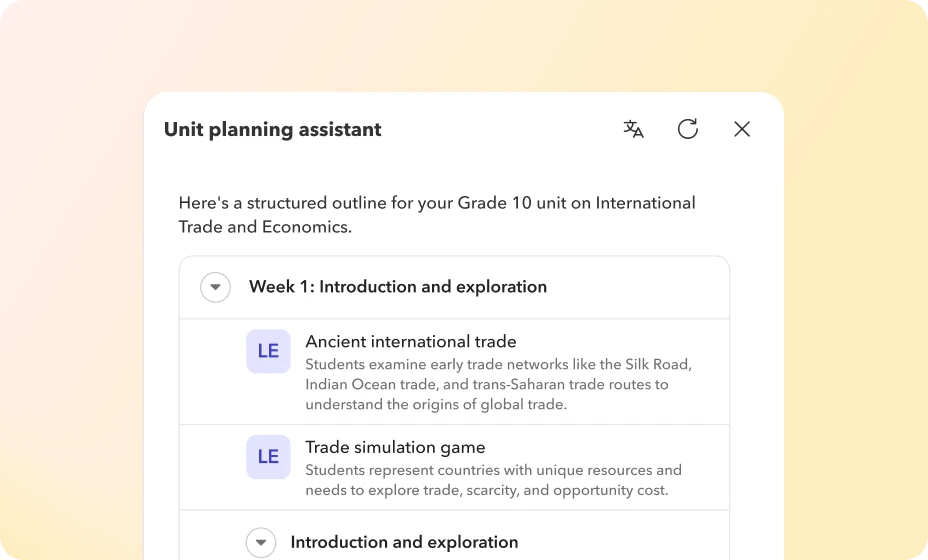 Context-aware AI across the teaching cycle - Toddle product mockup