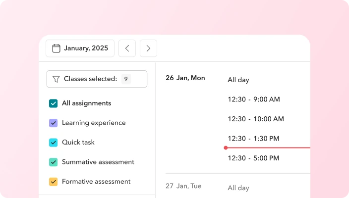 Attendance, timetable, and calendar in Toddle