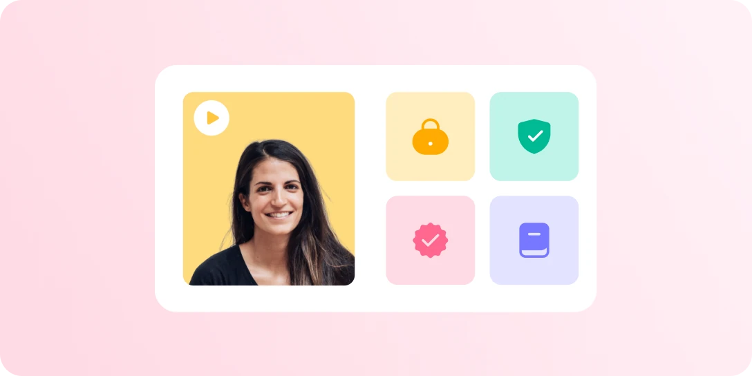 Guaranteed availability and uptime Toddle dashboard tiles for support, security and verified uptime beside a support team member