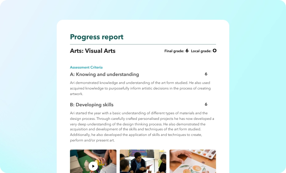 Assessment to reporting, one story - Toddle product mockup