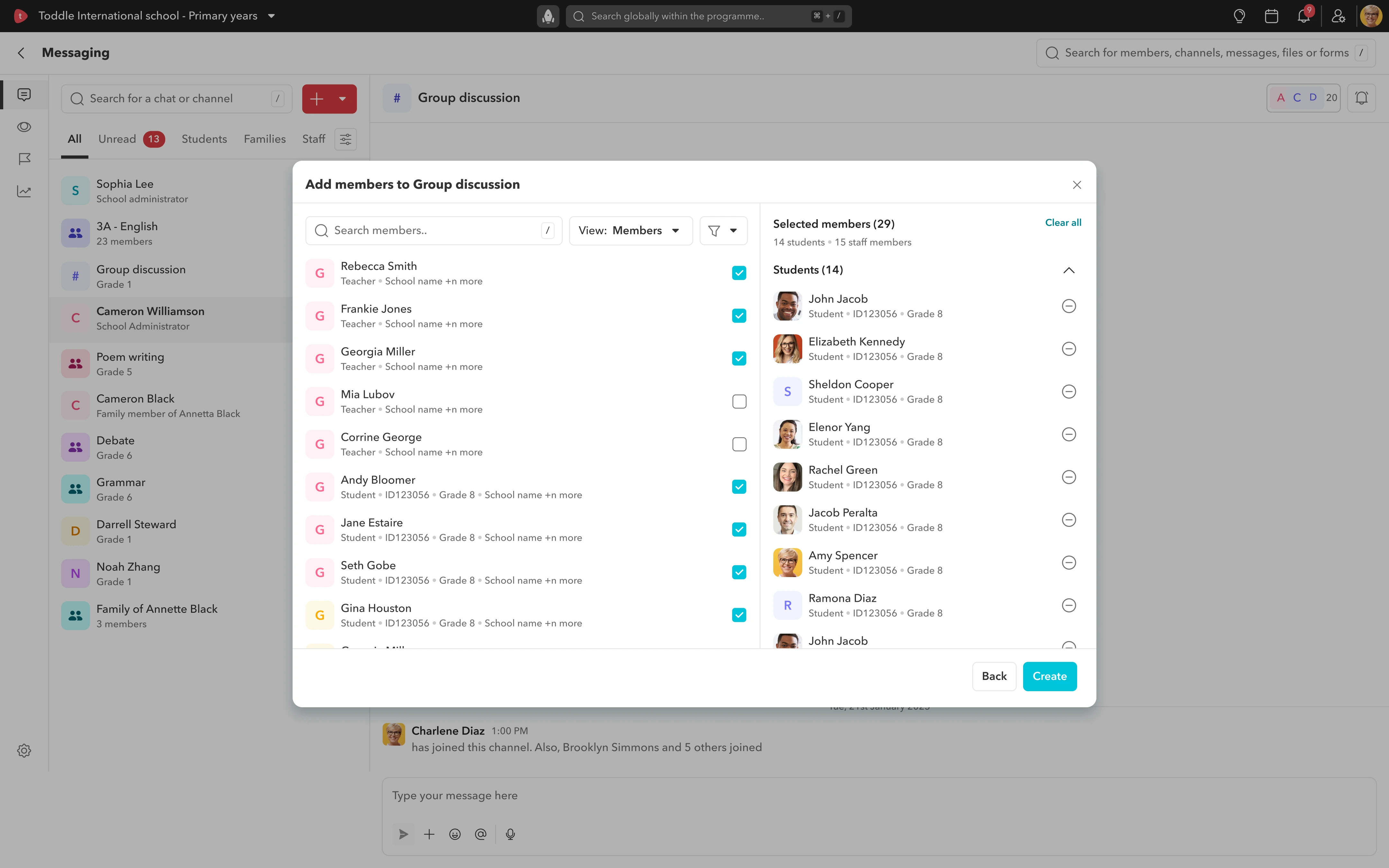 Toddle community channel with updates shared with families